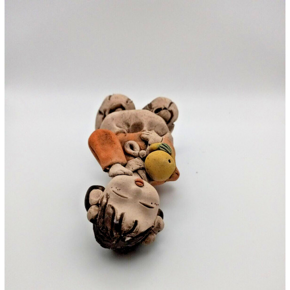 Bonsan Japanese Earthenware Girl & Boy Unglazed Pottery- Vintage Handmade - Picture 4 of 12